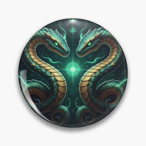 Item preview, Twin Emerald Snakes Fantasy Dragon Sigil designed and sold by NeoTeeFusion.