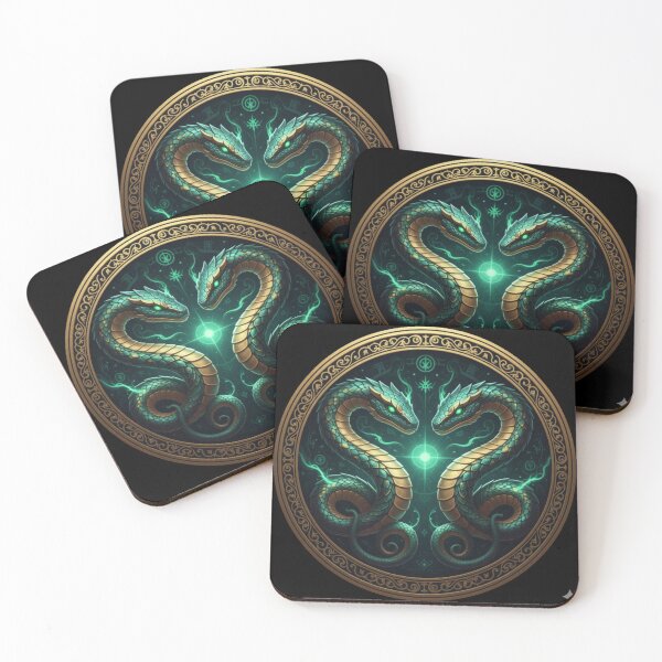 Item preview, Twin Emerald Snakes Fantasy Dragon Sigil designed and sold by NeoTeeFusion.