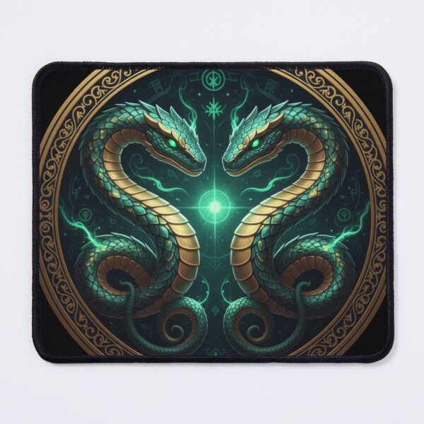 Item preview, Twin Emerald Snakes Fantasy Dragon Sigil designed and sold by NeoTeeFusion.