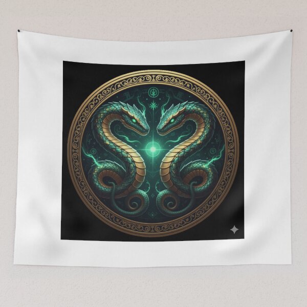 Item preview, Twin Emerald Snakes Fantasy Dragon Sigil designed and sold by NeoTeeFusion.