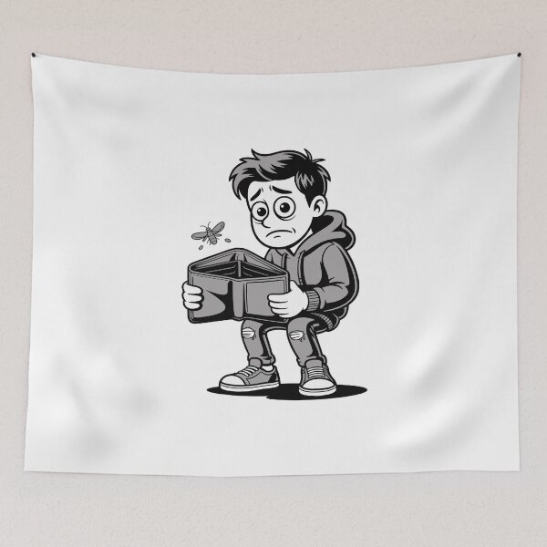 Item preview, Overthinking Broke Mind Illustration – Stressed Cartoon Character with Empty Wallet designed and sold by Dospart.