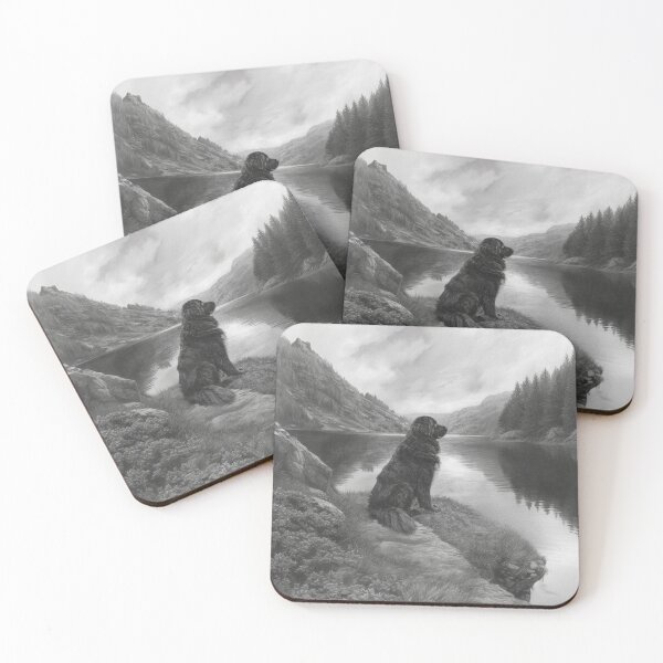 Item preview, A calm Newfoundland sitting beside a reflective lake, Dogs in Motion designed and sold by CDC40.