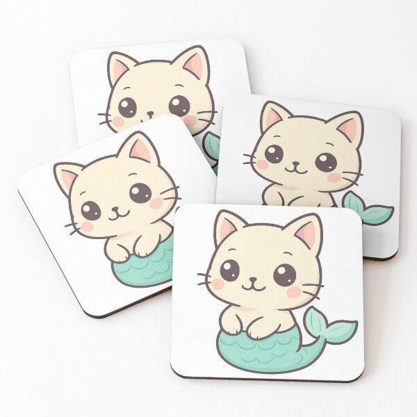 Item preview, Cute Kawaii Mermaid Cat Illustration | Pastel Cat Mermaid Sticker & POD Design designed and sold by CozyPops.