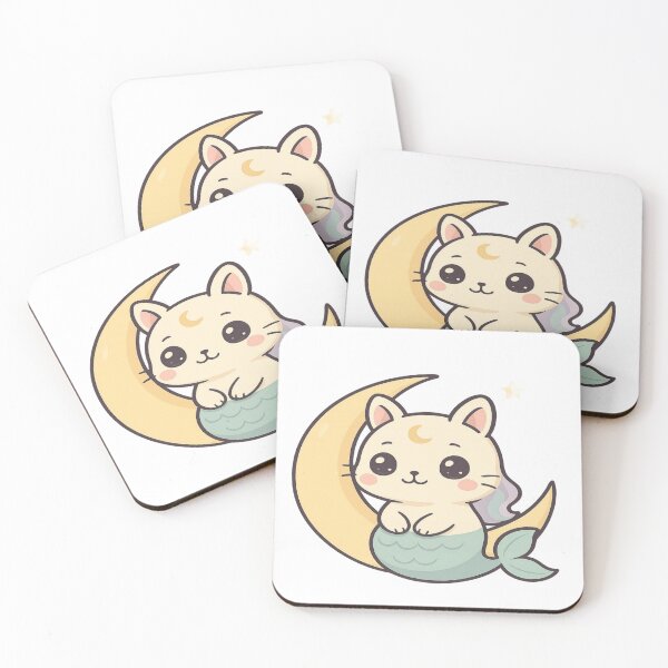 Item preview, Cute Kawaii Moon Mermaid Cat Illustration ?? Pastel Fantasy Cat Design designed and sold by CozyPops.