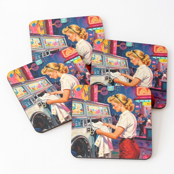 Item preview, Neon Spin - Retro 1950s Launderette Art designed and sold by MooLaLa.Store.