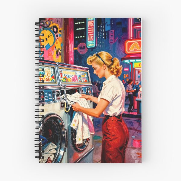 Item preview, Neon Spin - Retro 1950s Launderette Art designed and sold by MooLaLa.Store.