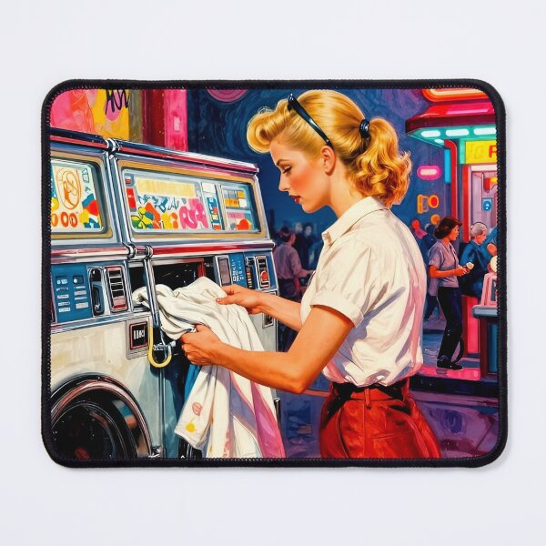 Item preview, Neon Spin - Retro 1950s Launderette Art designed and sold by MooLaLa.Store.