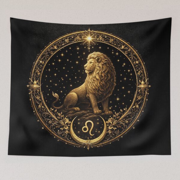 Item preview, Leo Zodiac Sign – Golden Celestial Mandala on Black designed and sold by MOONLITTOWER.