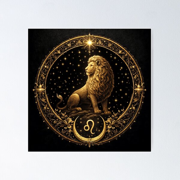 Item preview, Leo Zodiac Sign – Golden Celestial Mandala on Black designed and sold by MOONLITTOWER.