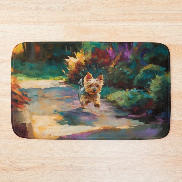 Item preview, A playful Yorkshire Terrier running across a lively park scene, Dogs in Motion designed and sold by CDC40.