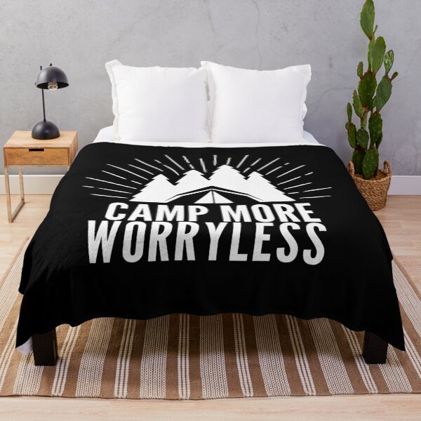 Item preview, Camp More Worry Less – Minimal Camping Quote with Tent & Pine Trees designed and sold by UI Expert.