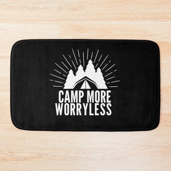 Item preview, Camp More Worry Less – Minimal Camping Quote with Tent & Pine Trees designed and sold by UI Expert.