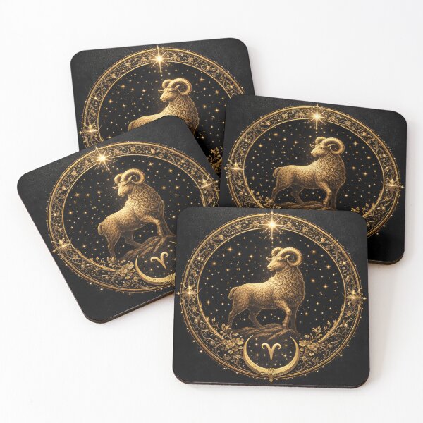 Item preview, Aries Zodiac Emblem – Golden Ram Celestial Mandala on Black designed and sold by MOONLITTOWER.