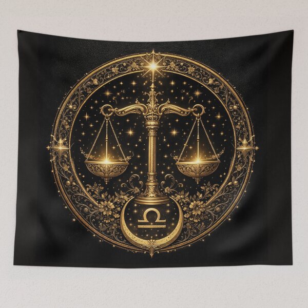 Item preview, Libra Zodiac Emblem – Golden Scales Mandala designed and sold by MOONLITTOWER.