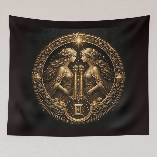 Item preview, Gemini Zodiac Emblem – Golden Twin Celestial Mandala designed and sold by MOONLITTOWER.