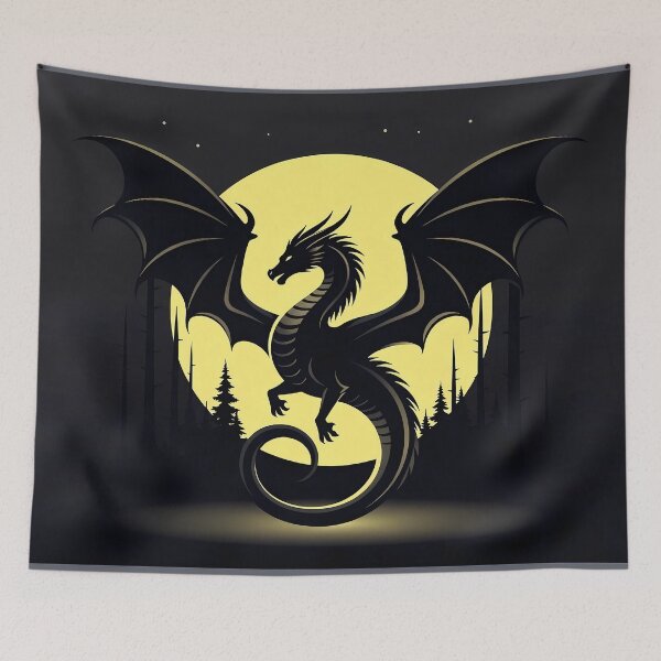 Item preview, Mystical Dragon Silhouette with Twisting Tail under Moonlit Sky Design designed and sold by NovaDigitalArt45.