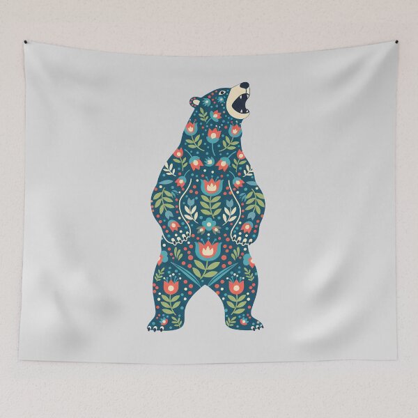 Item preview, Roaring Patterned Bear – Scandinavian Folk Art by heidiannemorris © designed and sold by FOLK ART FUSION.