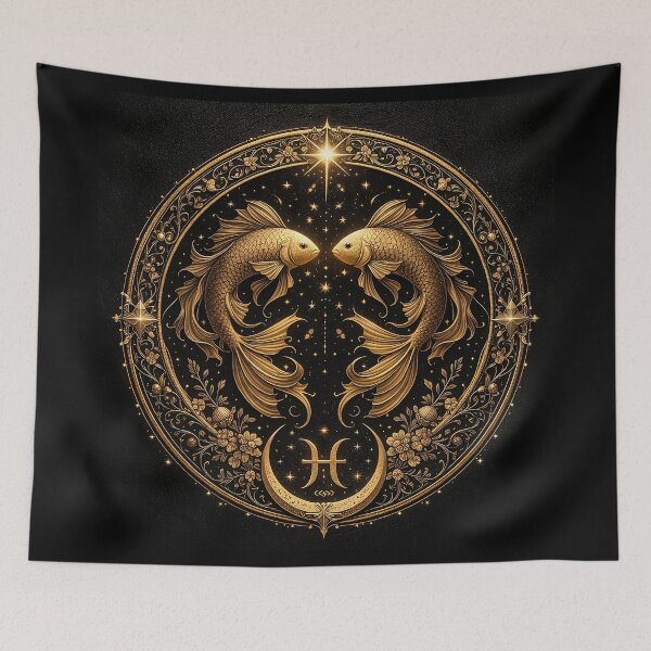 Item preview, Pisces Zodiac Emblem – Golden Twin Fish Mandala designed and sold by MOONLITTOWER.