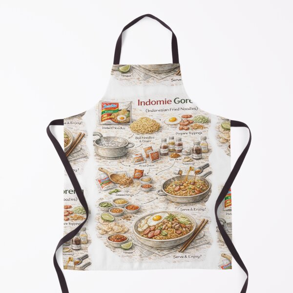 Item preview, Indomie Goreng Recipe Shirt – Hand-Drawn Indonesian Noodle Cooking Diagram Tee, Minimalist Food Illustration designed and sold by fishnsteve.