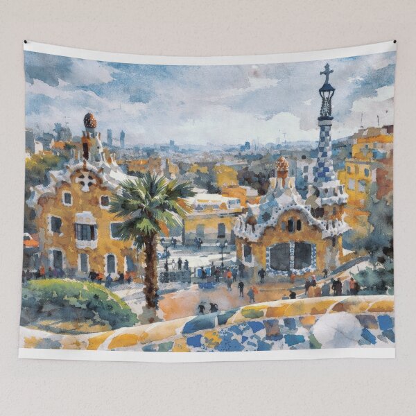 Item preview, Park Guell Barcelona - Fluid Watercolor Panorama designed and sold by caracatita75.