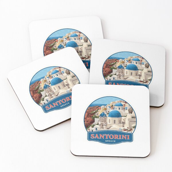 Item preview, Vintage Santorini Greece Travel Sticker with Blue Domes and Cycladic Architecture designed and sold by Blurbean.