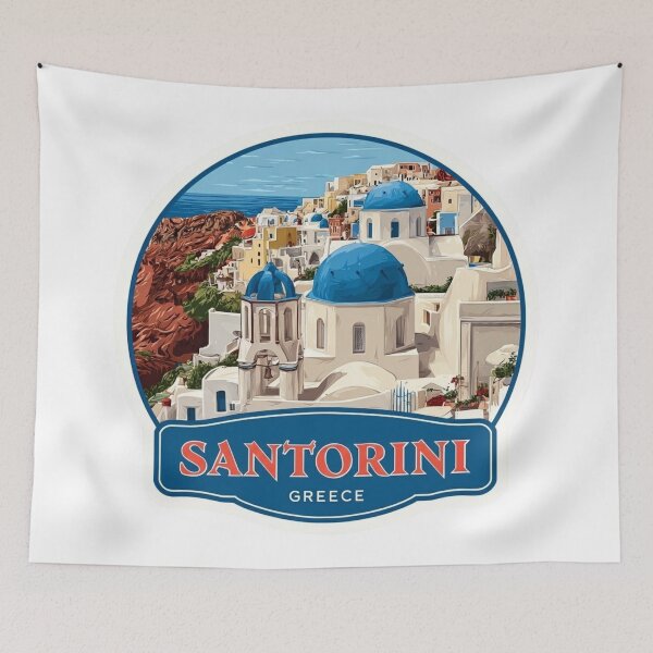 Item preview, Vintage Santorini Greece Travel Sticker with Blue Domes and Cycladic Architecture designed and sold by Blurbean.