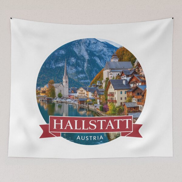 Item preview, Vintage Hallstatt Austria Alpine Village Sticker with Lake and Mountain Views designed and sold by Blurbean.