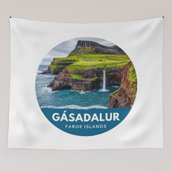 Item preview, Vintage Gásadalur Faroe Islands Waterfall Sticker with Múlafossur Cliff Views designed and sold by Blurbean.
