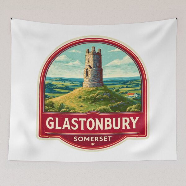 Item preview,  Vintage Glastonbury Somerset Tor Tower Sticker with English Countryside Views designed and sold by Blurbean.