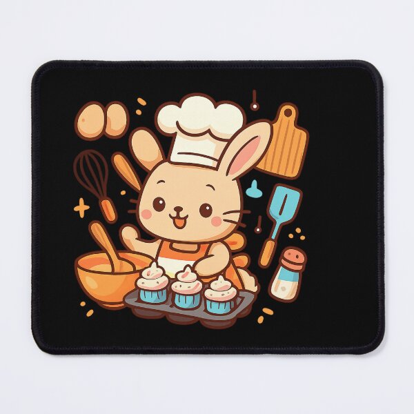 Item preview, Kawaii Rabbit Chef Baking Cupcakes - Cute Kitchen Illustration designed and sold by MKreative Studio.