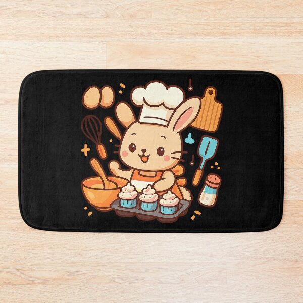 Item preview, Kawaii Rabbit Chef Baking Cupcakes - Cute Kitchen Illustration designed and sold by MKreative Studio.