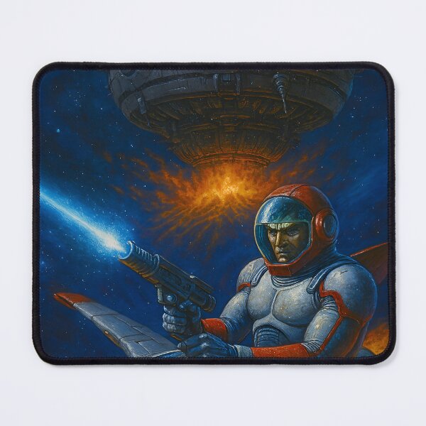 Item preview, Astronaut Space Battle Against Giant Warship Sci Fi Art designed and sold by PandaTShirtShop.
