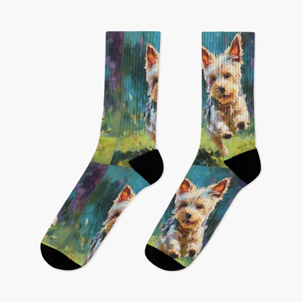 Item preview, A playful Yorkshire Terrier running across a lively park scene, Dogs in Motion designed and sold by CDC40.