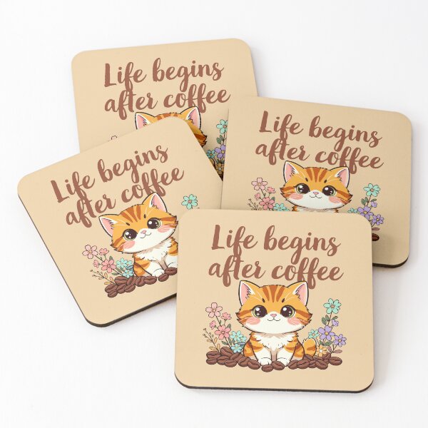 Item preview, Life Begins After Coffee - Cute Kawaii Style Cat designed and sold by Blooms & Paws Haven .