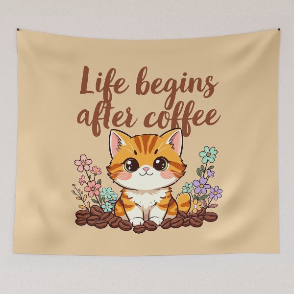 Item preview, Life Begins After Coffee - Cute Kawaii Style Cat designed and sold by Blooms & Paws Haven .