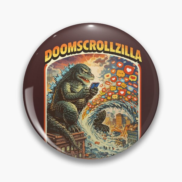 Item preview, OOMSCROLLZILLA – Retro Kaiju Doomscrolling Meme Poster “Just One More Scroll” designed and sold by BeetleDots.