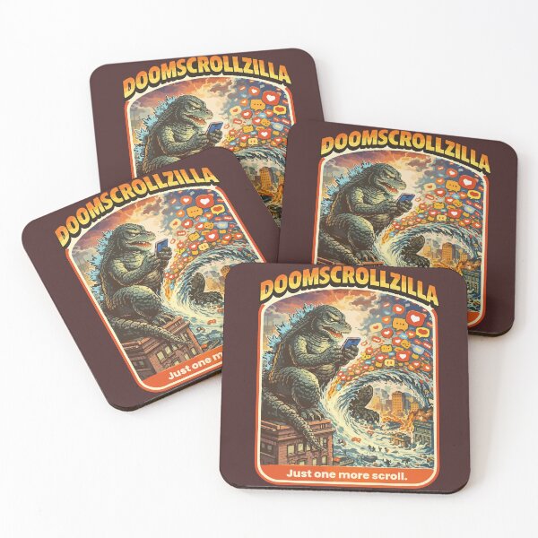 Item preview, OOMSCROLLZILLA – Retro Kaiju Doomscrolling Meme Poster “Just One More Scroll” designed and sold by BeetleDots.