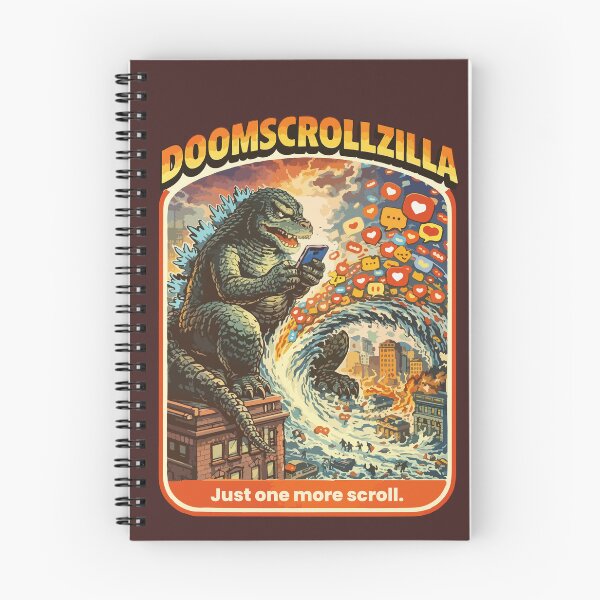 Item preview, OOMSCROLLZILLA – Retro Kaiju Doomscrolling Meme Poster “Just One More Scroll” designed and sold by BeetleDots.