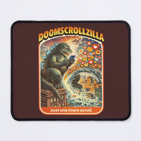 Item preview, OOMSCROLLZILLA – Retro Kaiju Doomscrolling Meme Poster “Just One More Scroll” designed and sold by BeetleDots.