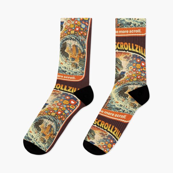 Item preview, OOMSCROLLZILLA – Retro Kaiju Doomscrolling Meme Poster “Just One More Scroll” designed and sold by BeetleDots.