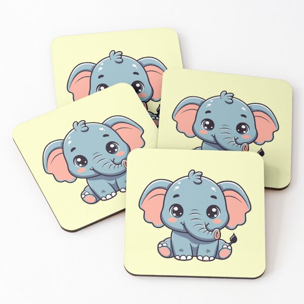 Item preview, Adorable Kawaii Blue Baby Elephant - Soft Yellow Background designed and sold by Blooms & Paws Haven .