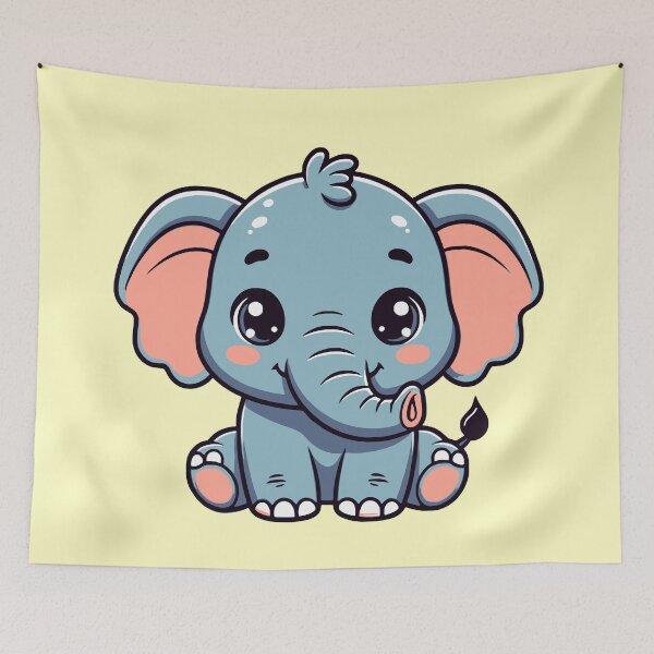 Item preview, Adorable Kawaii Blue Baby Elephant - Soft Yellow Background designed and sold by Blooms & Paws Haven .