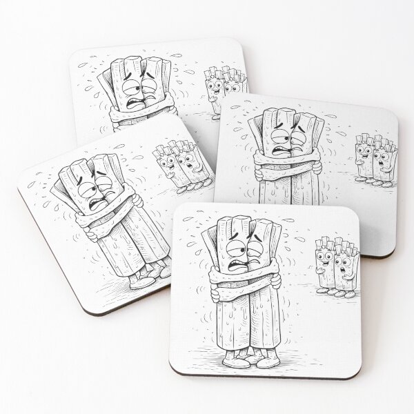 Item preview, Cold Fries Hugging Themselves – Relatable Cute Food Doodle (Black & White Line Art) designed and sold by ComedyInkFactor.
