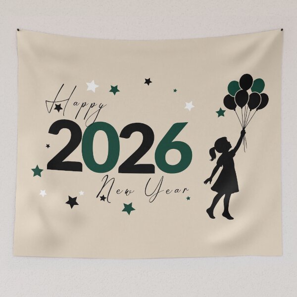 Item preview, Happy new year 2026 celebration card. Kids holding line with balloons in hand designed and sold by AtonuHaque.