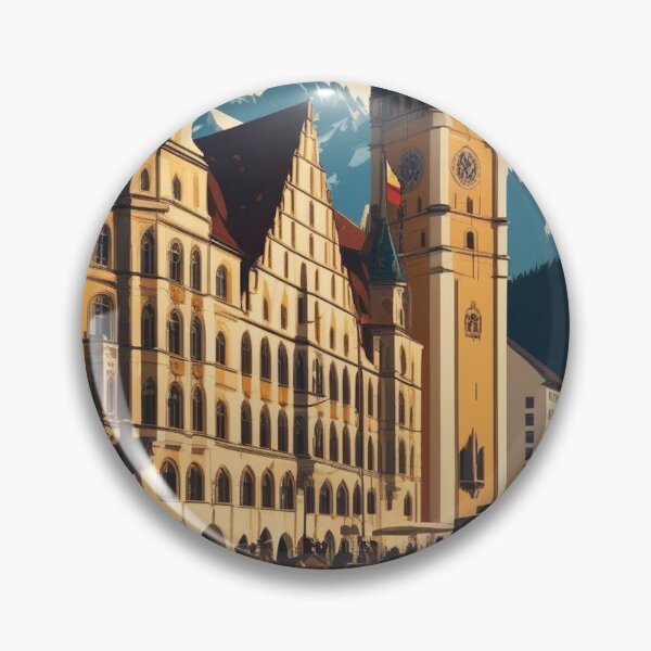 Item preview, Bavaria Germany Vintage Travel Poster - Alpine Mountain Steeple Bayern Retro Art designed and sold by Esterlane.