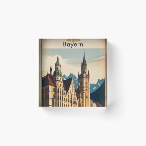 Item preview, Bavaria Germany Vintage Travel Poster - Alpine Mountain Steeple Bayern Retro Art designed and sold by Esterlane.