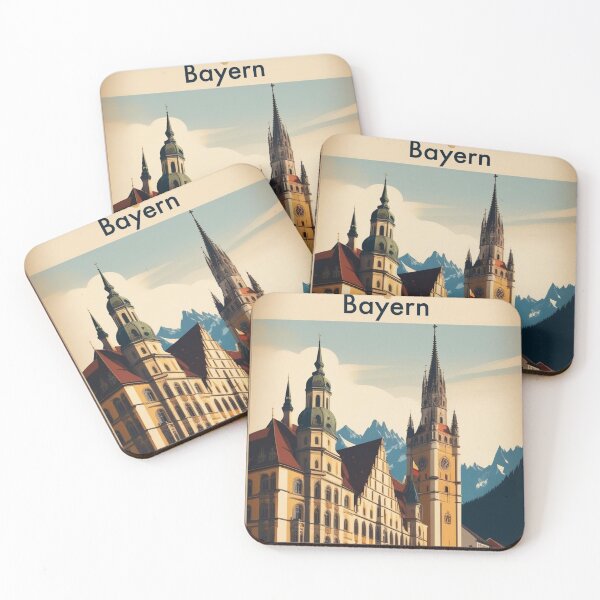 Item preview, Bavaria Germany Vintage Travel Poster - Alpine Mountain Steeple Bayern Retro Art designed and sold by Esterlane.