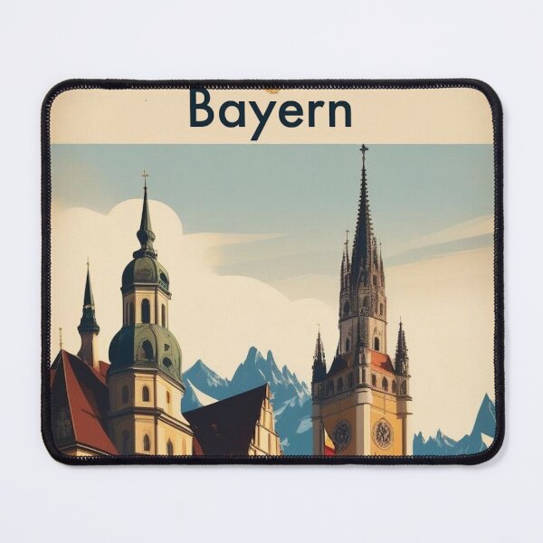Item preview, Bavaria Germany Vintage Travel Poster - Alpine Mountain Steeple Bayern Retro Art designed and sold by Esterlane.