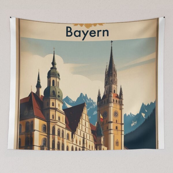 Item preview, Bavaria Germany Vintage Travel Poster - Alpine Mountain Steeple Bayern Retro Art designed and sold by Esterlane.