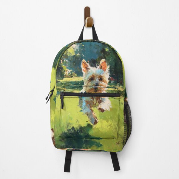 Item preview, A playful Yorkshire Terrier running across a lively park scene, Dogs in Motion designed and sold by CDC40.